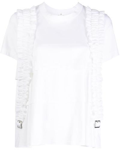 Noir Kei Ninomiya Buckle-embellished Ruffled T-shirt - White