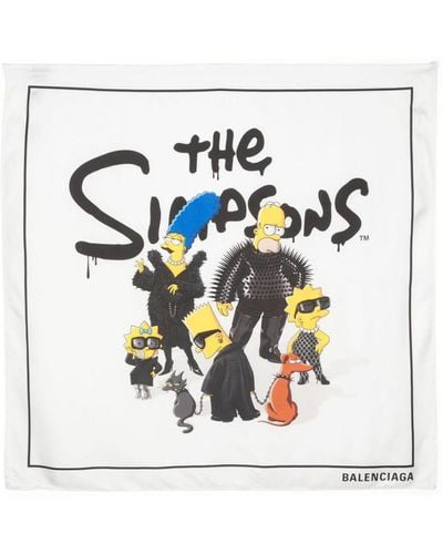 Balenciaga Seidenschal mit "The Simpsons"-Print - Weiß