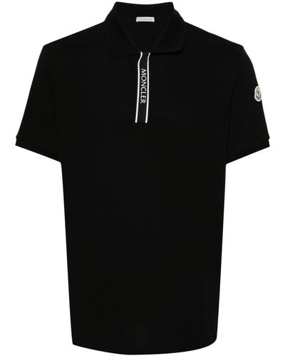 Moncler Polo in cotone piqué con finiture in gros-grain e logo applicato - Nero