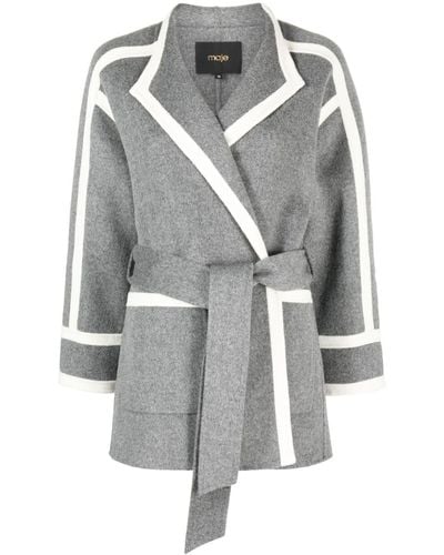 Maje Belted Wool-blend Coat - Grey