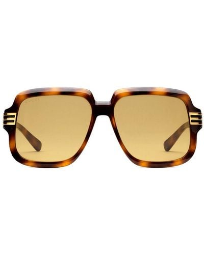 Gucci Eckige Sonnenbrille in Schildpattoptik - Gelb