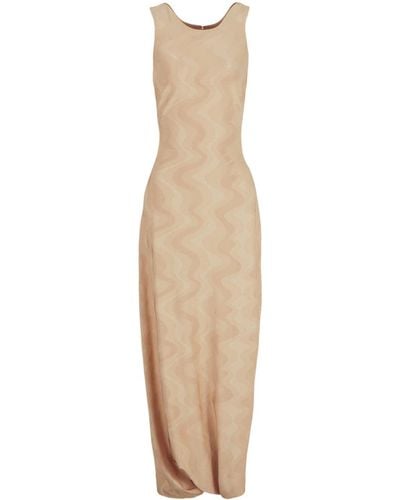 Giorgio Armani Wave-print Round-neck Maxi Dress - Natural