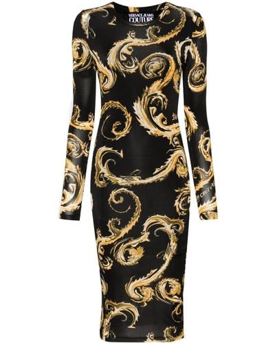 Versace Chromo Couture-print Midi Dress - Black