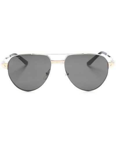 Cartier Eckige Sonnenbrille mit Logo-Schild - Grau