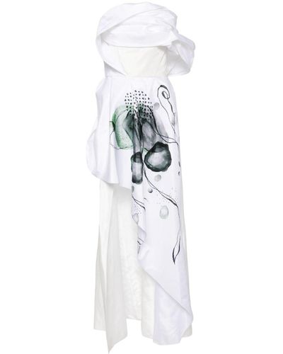 Saiid Kobeisy Off-shoulder taffeta, printed dress - Blanco
