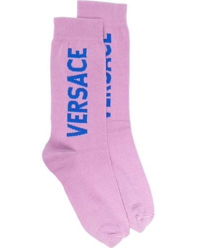 Versace Intarsia-logo Knit Socks - Pink