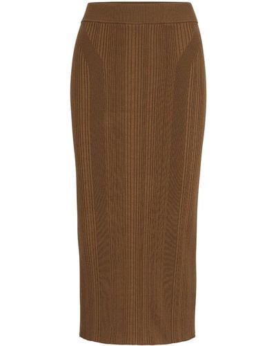 BOSS Ribbed-knit Midi Skirt - Brown