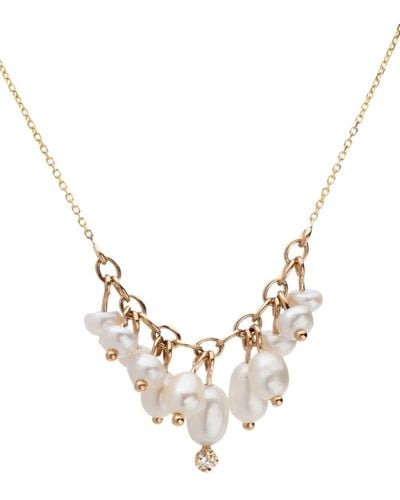 Wwake 14kt Recycled Yellow Gold Shadow Pearl And Diamond Necklace - Metallic