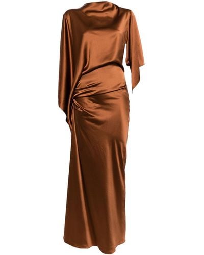 Christopher Esber Asymmetric Long Silk Dress - Brown