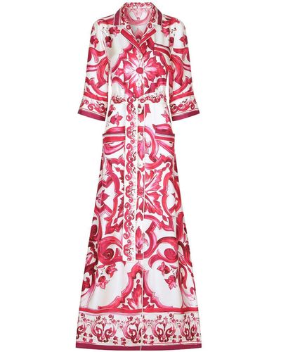 Dolce & Gabbana Vestido camisero con estampado mayólica - Rosa