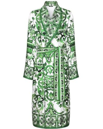 Dolce & Gabbana Silk Twill Robe With Majolica Print - Green