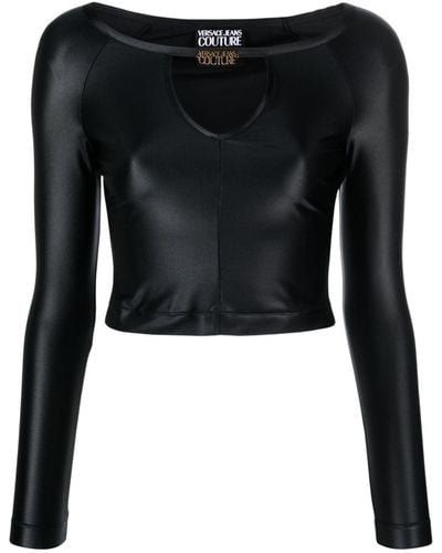 Versace Jeans Couture Logo-Plaque Jersey Crop Top - Black