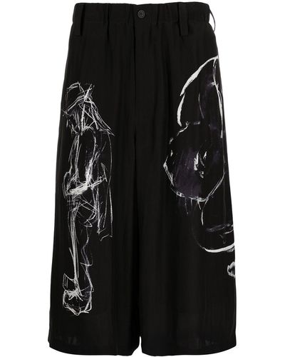 Yohji Yamamoto Abstract-print Silk Shorts - Black