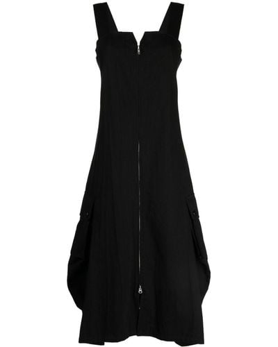 Y's Yohji Yamamoto Robe mi-longue en coton à coupe évasée - Noir
