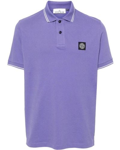 Stone Island Compass-motif Cotton Polo Shirt - Purple
