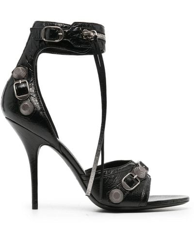 Balenciaga Cagole 110Mm Leather Sandals - Black