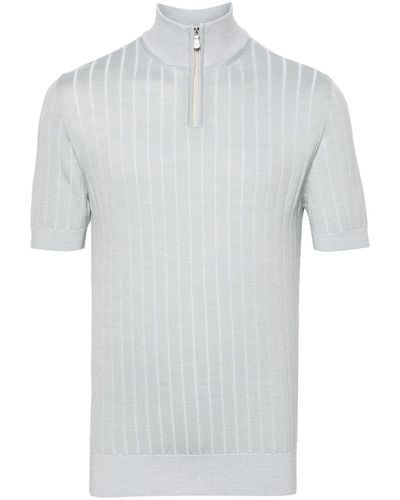 Eleventy Ribbed-knit Polo Shirt - Gray