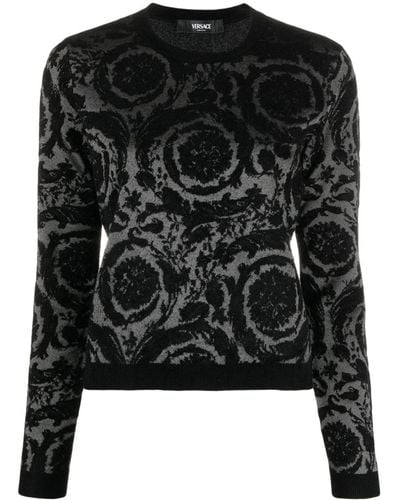Versace Barocco-jacquard Flocked Chenille Sweater - Black