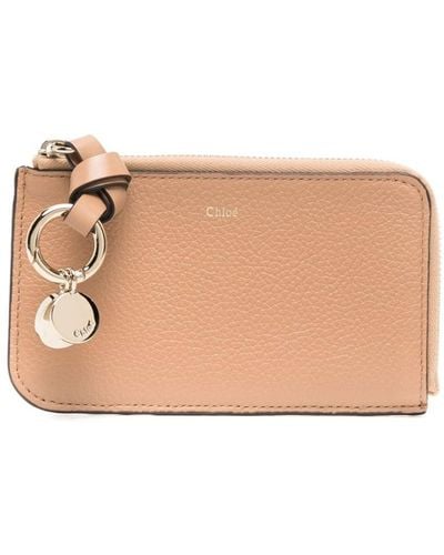 Chloé Logo-charm leather cardholder - Natur