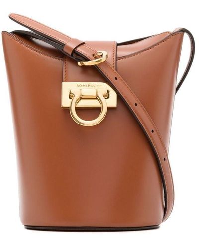 Ferragamo Sienna Leather Bucket Bag - Brown