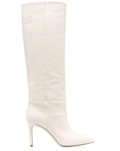 Paris Texas 90 Stiletto Boot In Lizard Print Leather - White
