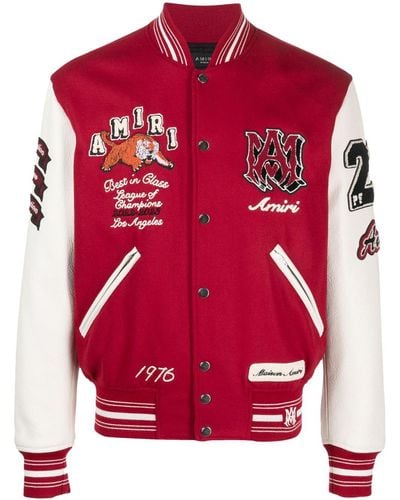 Amiri And White Varsity Bomber Jacket With Vintage Patches - Red