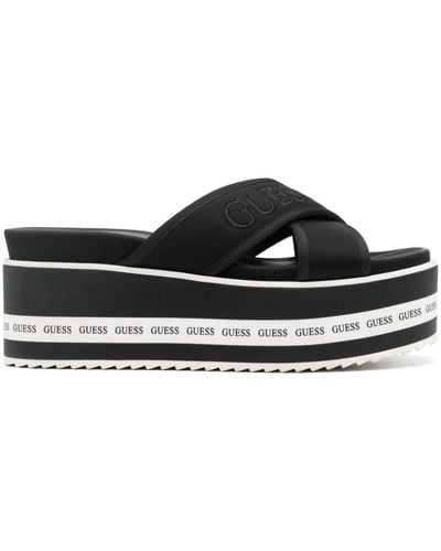 Guess USA Logo-embroidered Sandals - Black