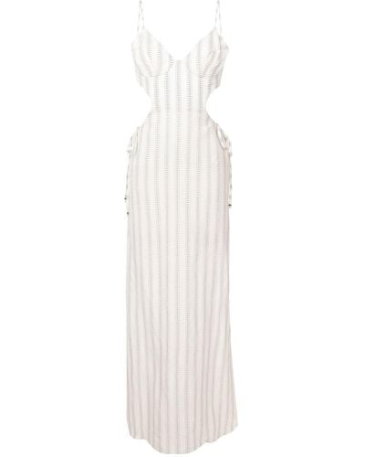 Amir Slama Striped Cut-out Linen Dress - White