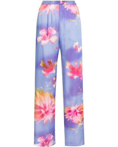 MSGM Floral-print Satin Trousers - Red