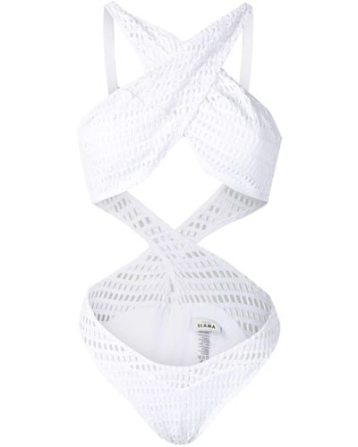 Amir Slama Open-knit Crossover-straps One-piece - White