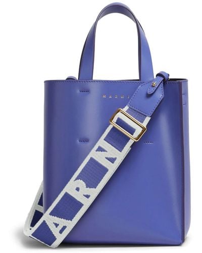Marni Logo-strap Leather Tote Bag - Blue