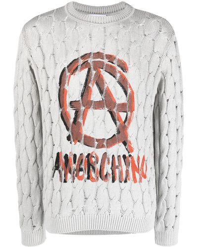 Moschino Logo-print Cable-knit Sweater - Gray