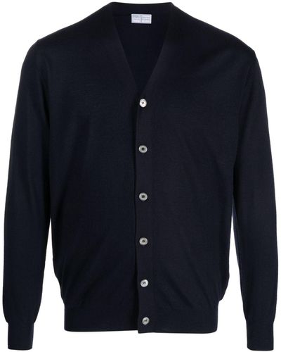 Fedeli V-neck Virgin-wool Cardigan - Blue