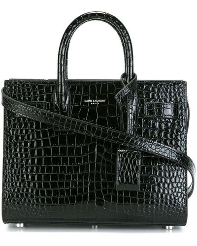 Saint Laurent Sac De Jour Nano Croc-embossed Leather Tote Bag - Black