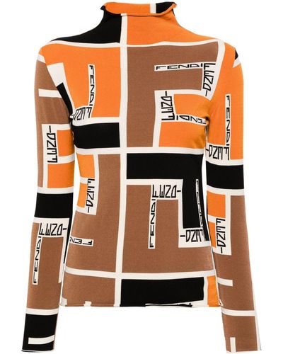 Fendi Jacquard-Bluse mit Stehkragen - Orange