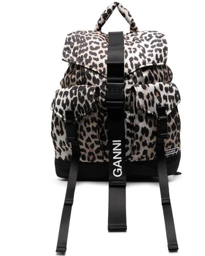 Ganni Leopard-print Buckled Backpack - Black