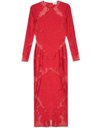 Alexander McQueen Floral-appliqué Silk Maxi Dress - Red