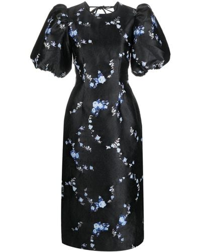 Ganni Floral-jacquard Midi Dress - Black