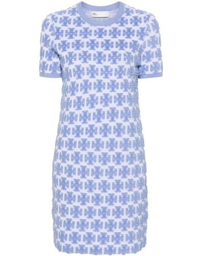 Tory Burch Bouclé-Kleid mit Monogramm - Blau