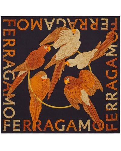 Ferragamo プリント シルクスカーフ - オレンジ