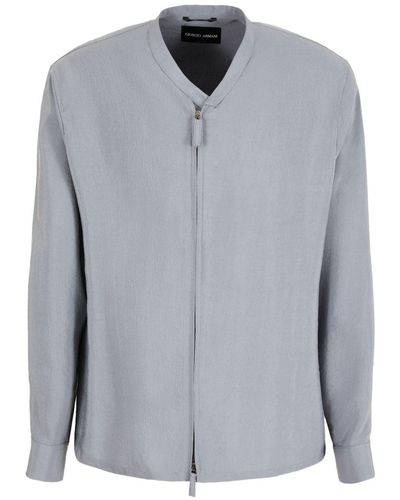 Giorgio Armani Kragenlose Jacke aus Seidengemisch - Grau