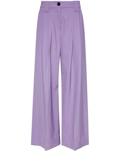 Ganni Pleated Wide-leg Trousers - Purple