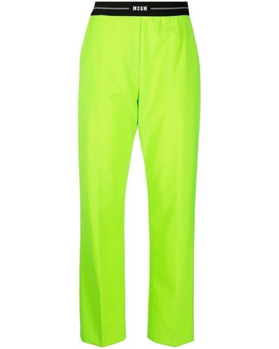 MSGM Pantalon de tailleur slim à bande logo - Vert