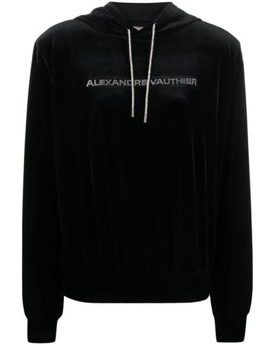 Alexandre Vauthier Logo-appliqué Velvet Hoodie - Black