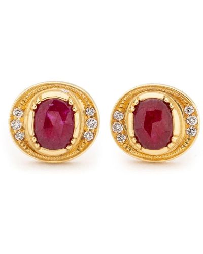 Brooke Gregson 18kt Yellow Gold Orbit Halo Ruby And Diamond Stud Earrings - Red