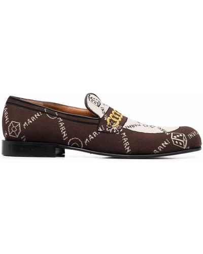 Marni Monogram-knit Loafers - Brown