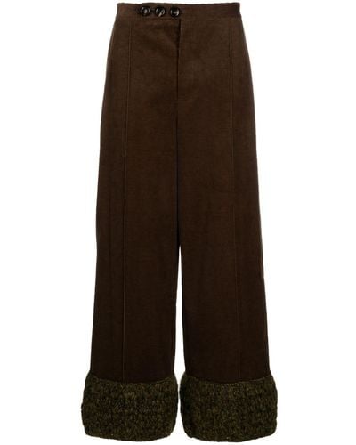 NAMACHEKO Crochet-trim Corduroy Wide-leg Pants - Brown