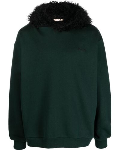 Marni Faux Fur Collar Cotton Sweatshirt - Green