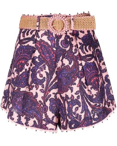 Zimmermann Crochet-trimmed High-waisted Shorts - Purple