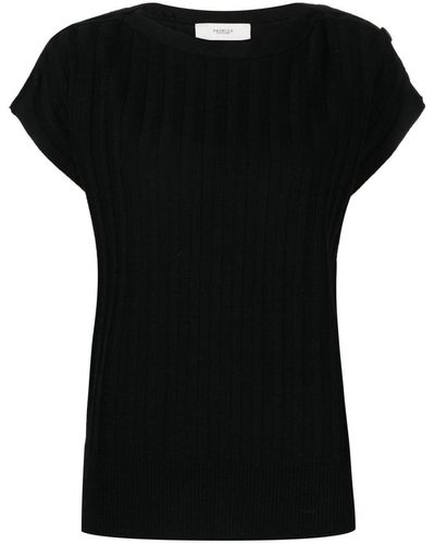 Pringle of Scotland Ribbed-knit Short-sleeved T-shirt - Black